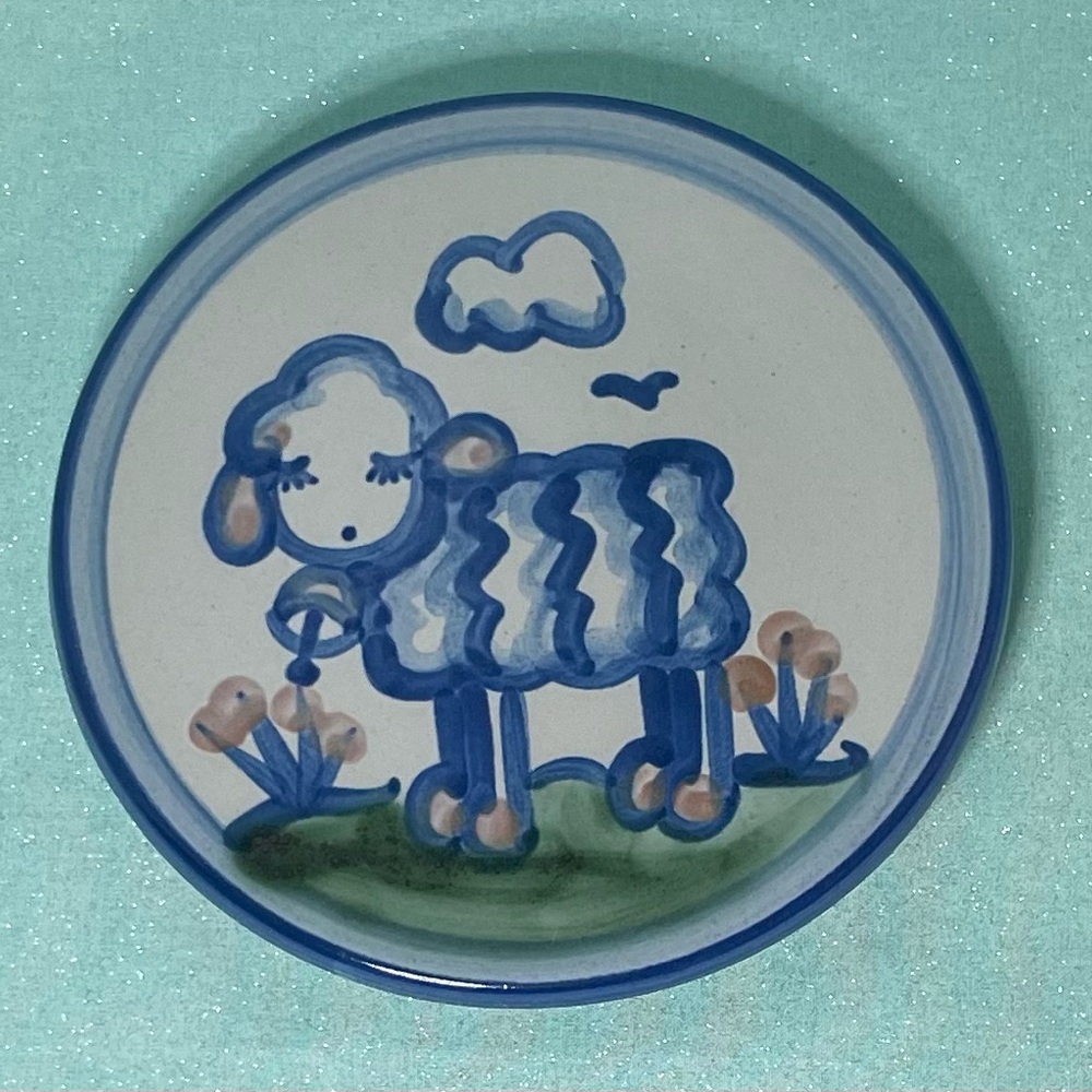 M.A. Hadley Pottery Lamb Trivet or Wall Hanging Hand Painted
Signed 6.25"